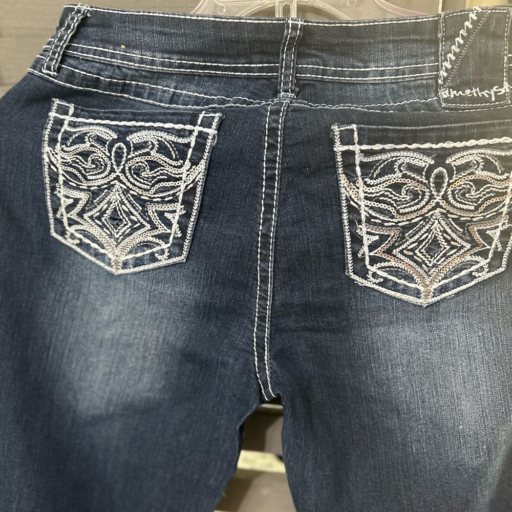 Amethyst Jeans Dark Blue with White Embroidery